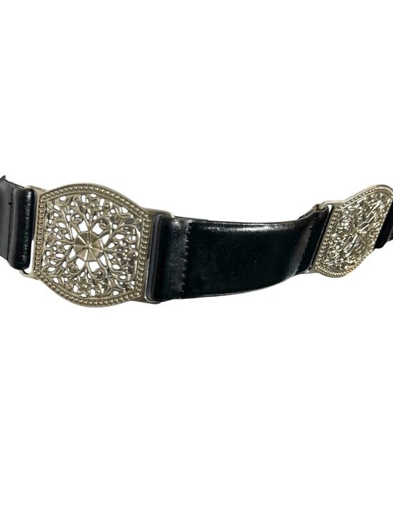 Vintage Black Leather Silver Filigree Concho Belt Y2K Western Boho womens medium main image 4